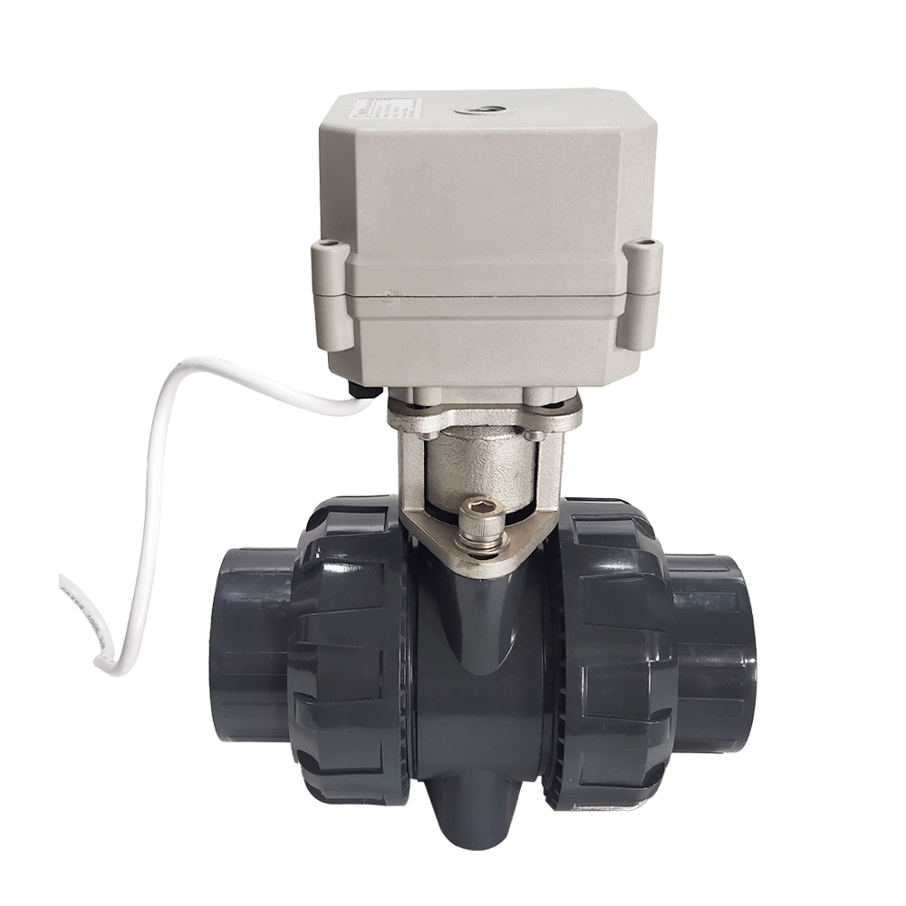 U-PVC 电动球阀二通活由壬连接，电动PVC阀门带10Nm执行器DC12V,DC24V,AC24V,220V 带指示带信号反馈